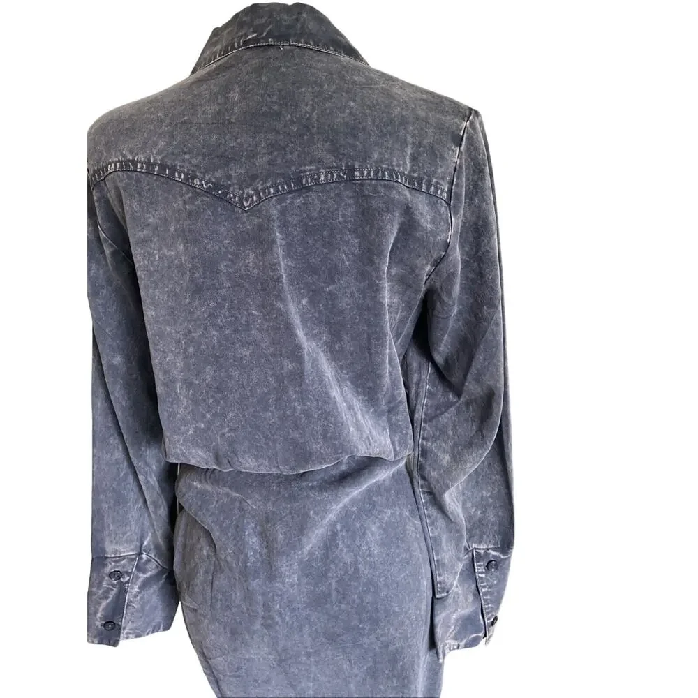 Young Fabulous & Broke Shirt Dress NWT Sz Large Tencel Ruched button front Blue
